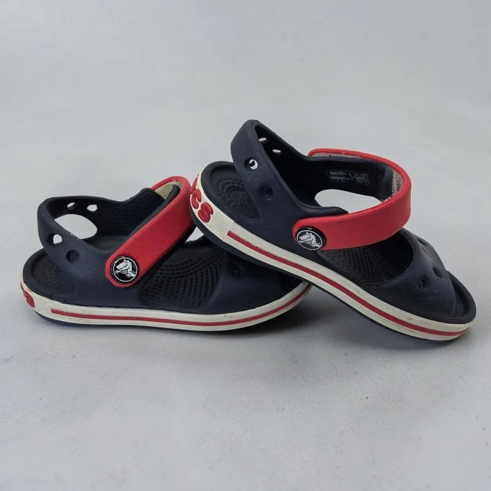 Crocs Crocband II Toddler Sandals Navy Blue Red White Size C6 Water Shoes Sporty